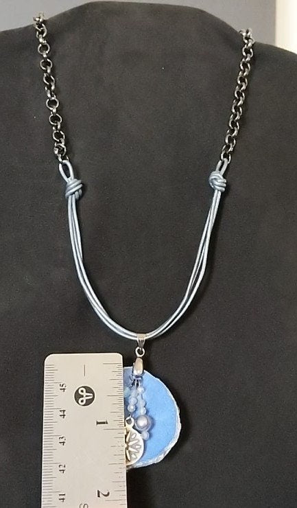 Blue oyster shell necklace, blue oyster necklace, oyster shell necklace, unique pendant, reversible necklace, oyster shell pendant