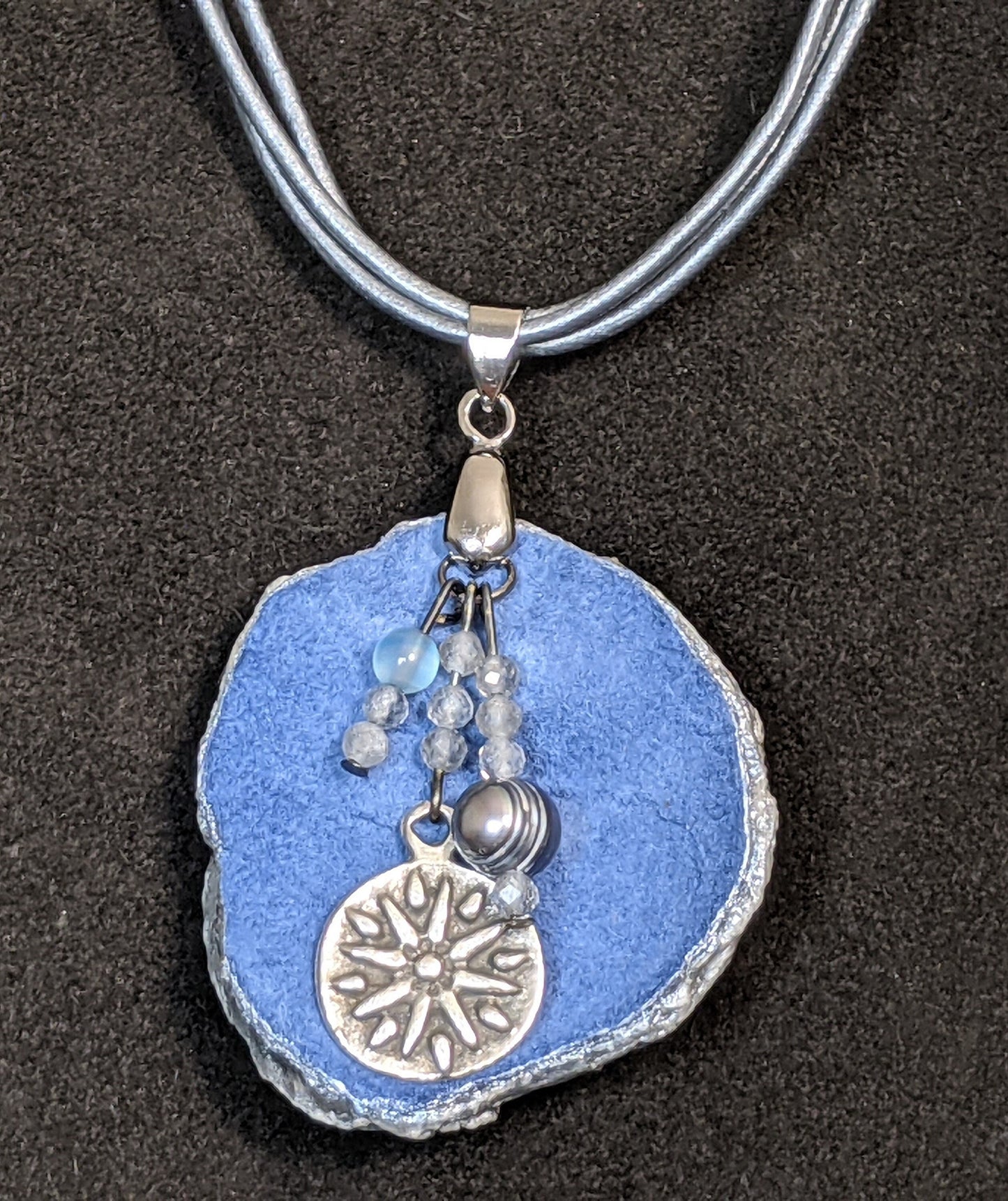 Blue oyster shell necklace, blue oyster necklace, oyster shell necklace, unique pendant, reversible necklace, oyster shell pendant
