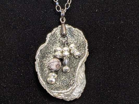 Pendant Necklace Shell, silver leaf, freshwater pearl, reversible.